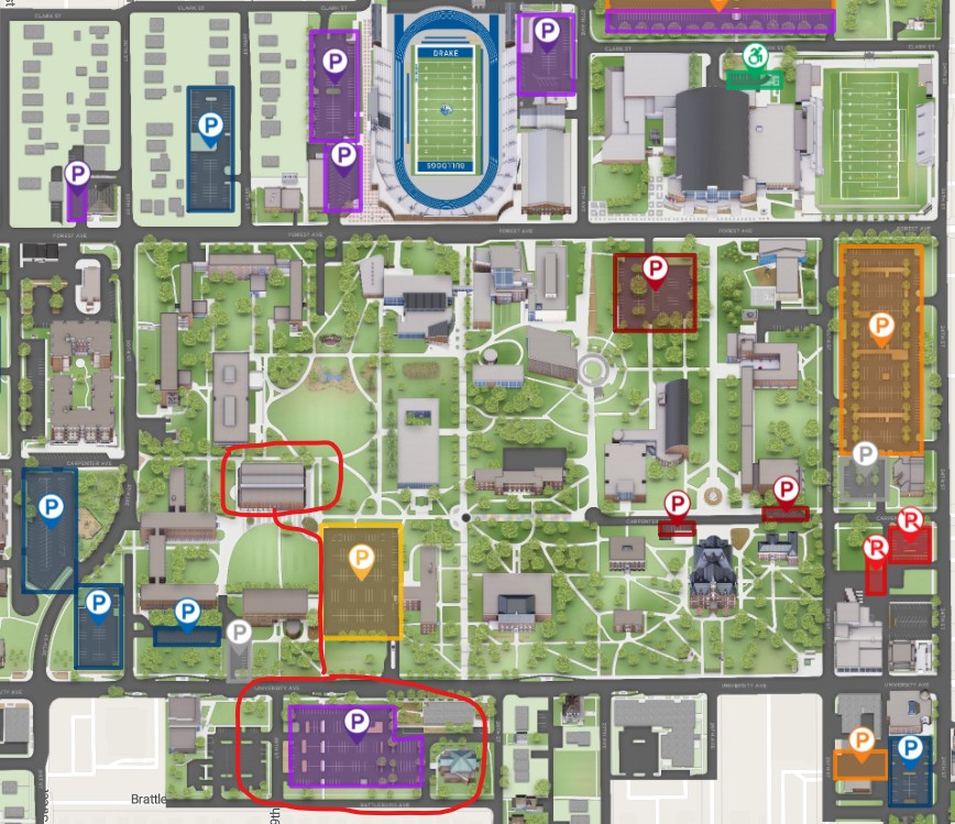 Drake University Parking Map